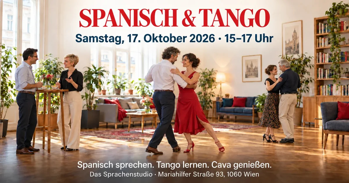 Veranstaltung am Samstag, den 17. Oktober 2026, bei der man Spanisch und Tango üben kann