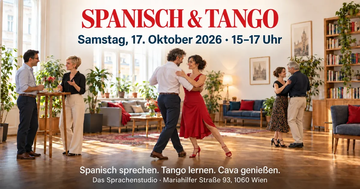 Veranstaltung am Samstag, den 17. Oktober 2026, bei der man Spanisch und Tango üben kann